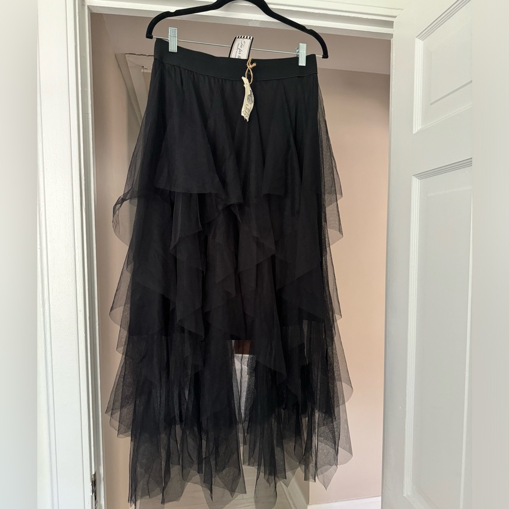 Long black mesh skirt